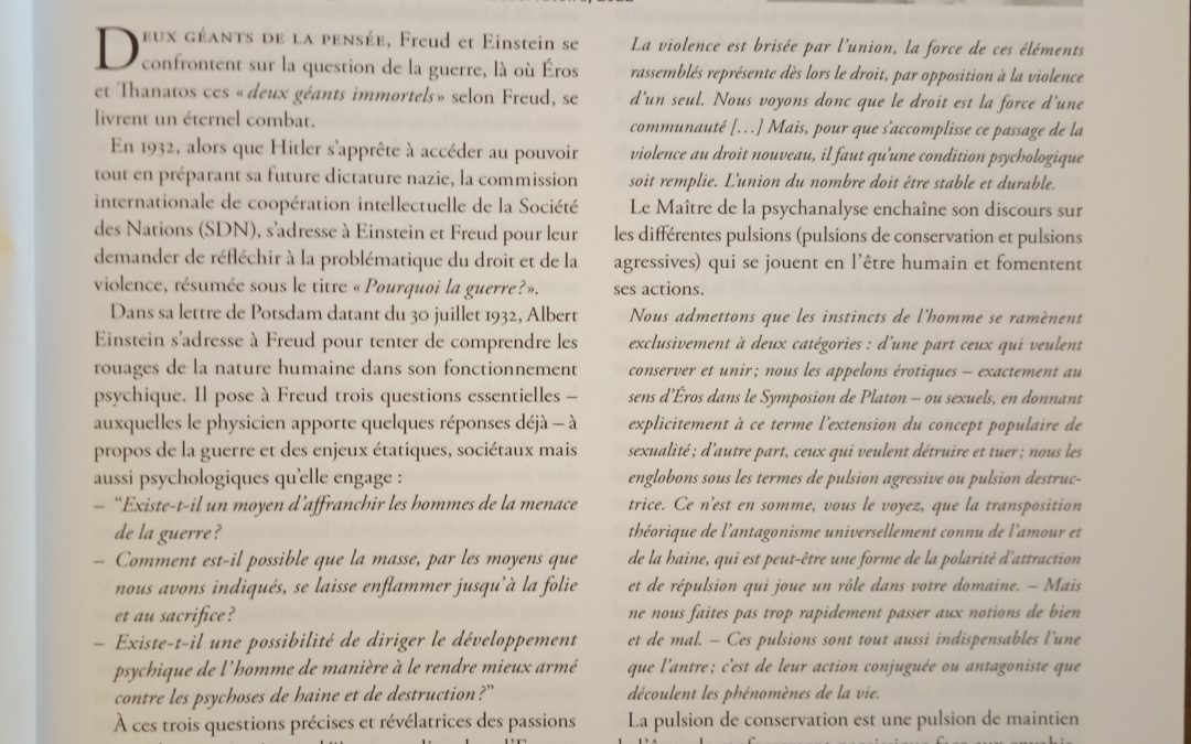 « Freud, Einstein : la guerre, Eros et Thanatos », M. Croset-Calisto, revue Passages, octobre 2022.
